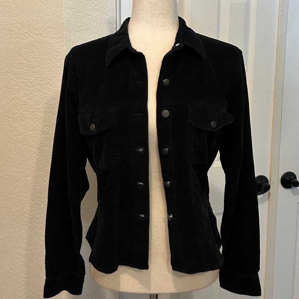 Club Monaco Denim Black Shirt Soft Fine Corduroy Size Medium Snaps Vintage
